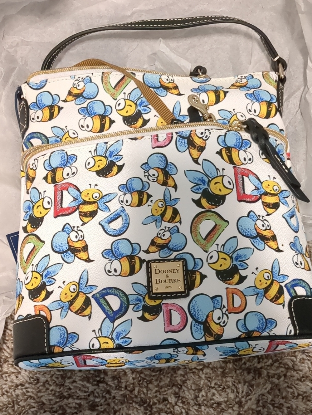 Dooney & Bourke White Bee Print Crossbody with Multicolor D Accents